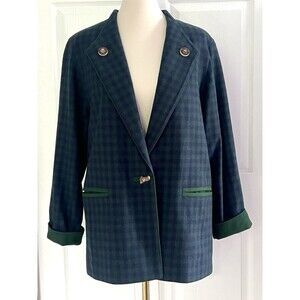 Steinbock Wool Blend Green Blue Plaid Buttoned Blazer Coat sz 6 Made in Austria